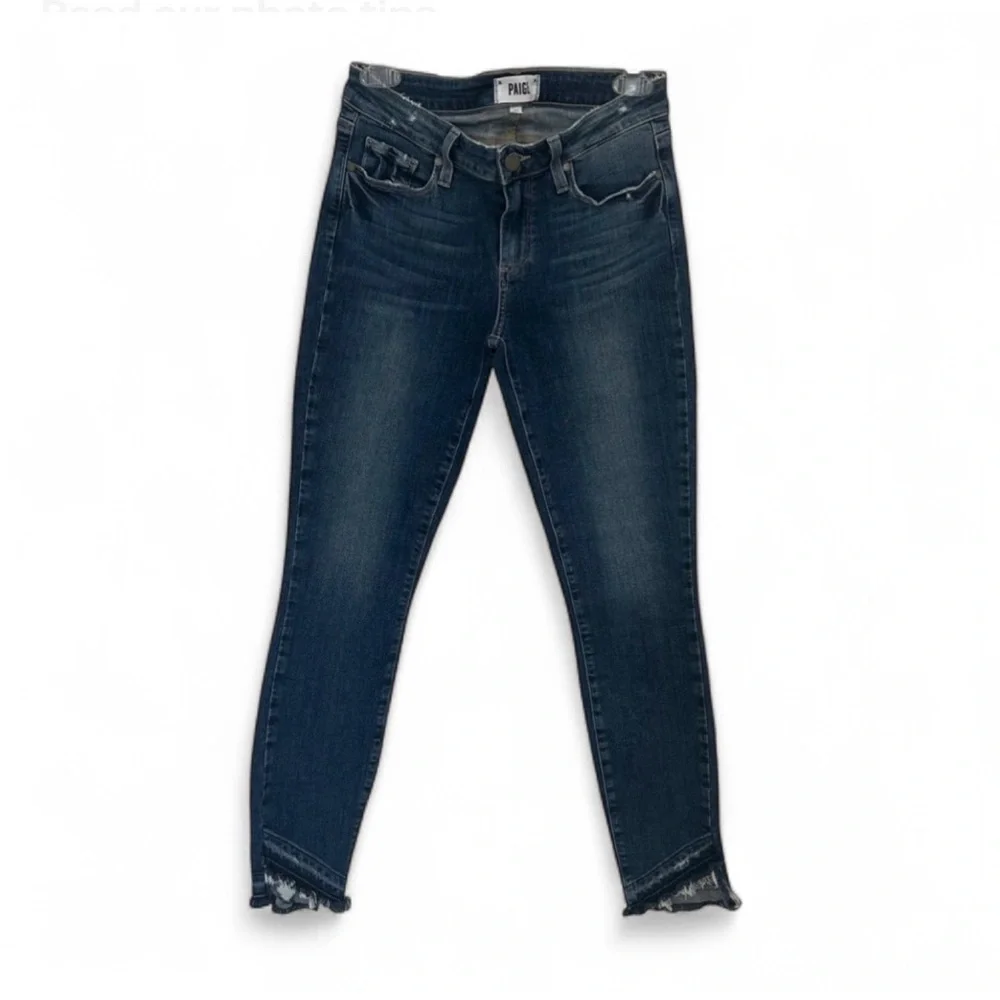 PAIGE Verdugo Ankle Jeans Womens 27 Dark Wash Skinny Raw Hem Distressed Stretch
